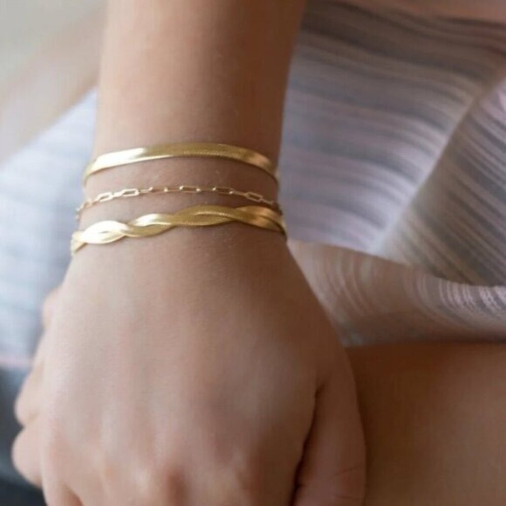 Waterproof Braided Herringbone Chain Gold Summer Jewelry PRETTY Gold Bracelet